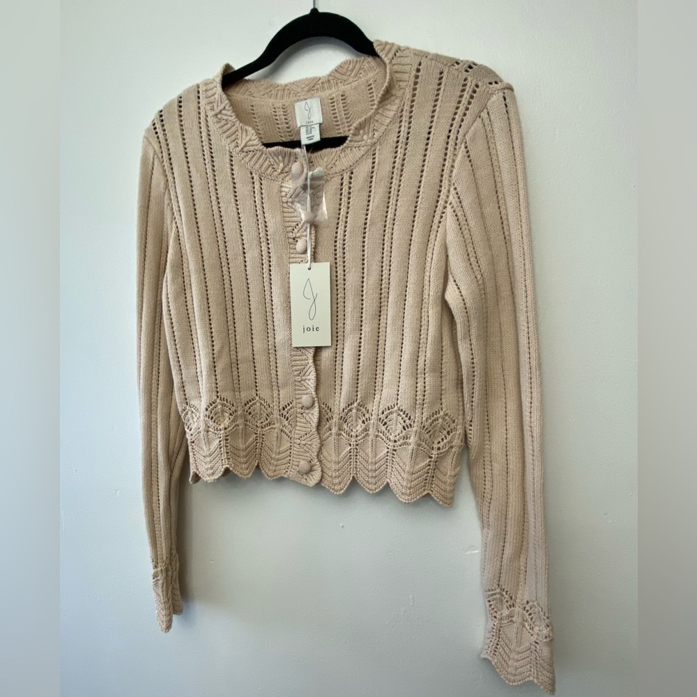 Joie Open-Knit Crochet-Inspired Cardigan Sweater Beige M NWT - Picture 2 of 14